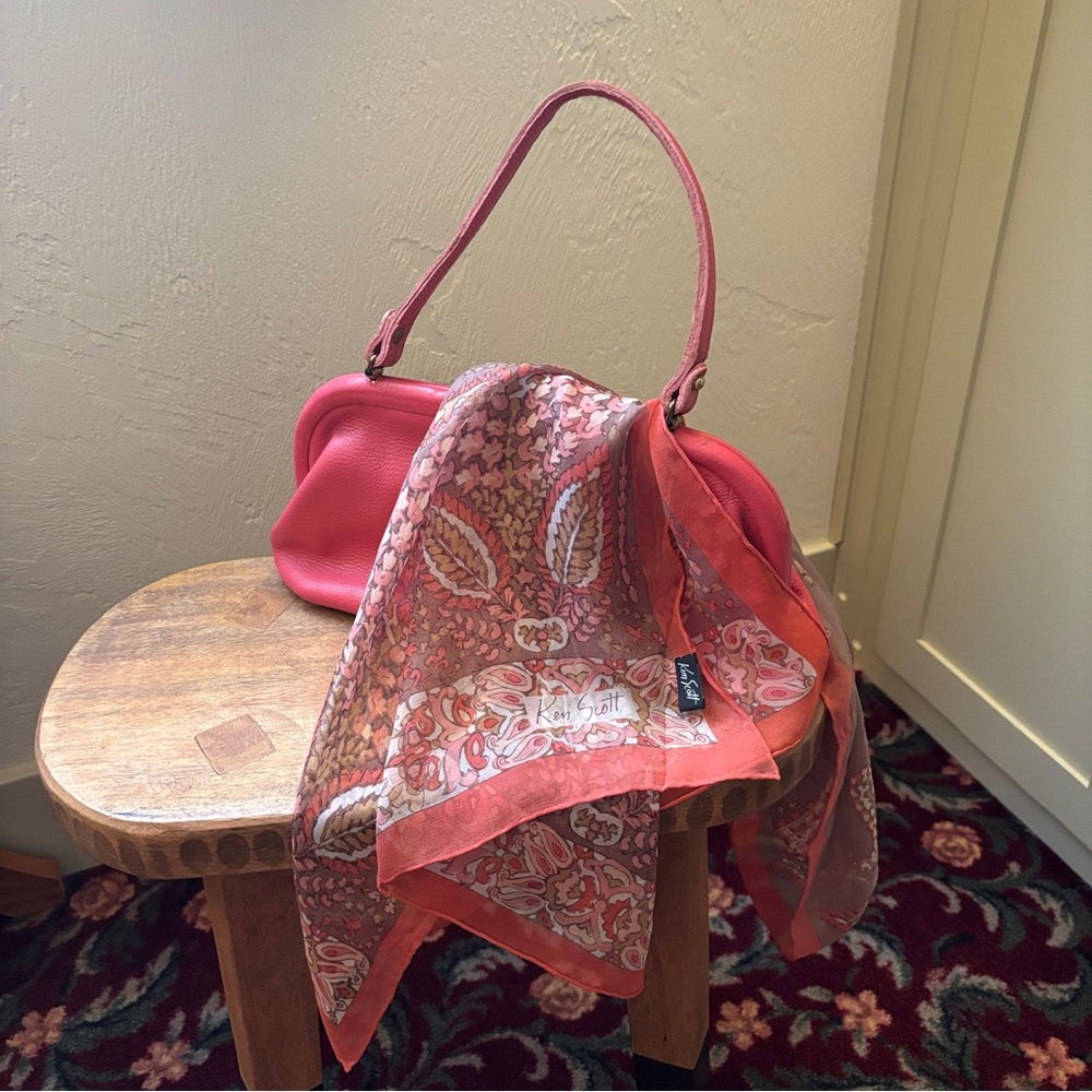 Vintage Ken Scott 100% Sheer Silk Scarf Stylish Pink Scarf - 64” long oblong